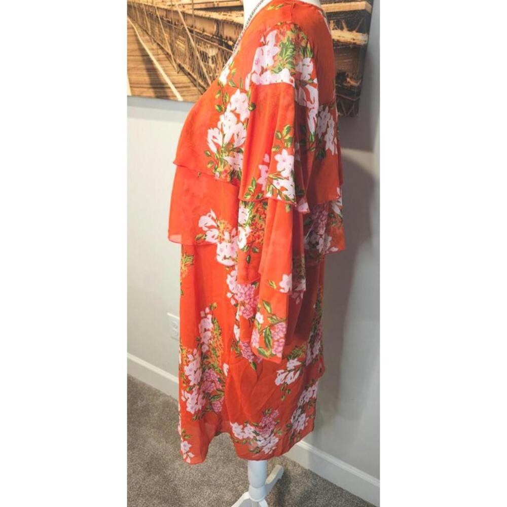 Who What Wear Red Cascading Floral Tiered Dress with Sheer Top Size M #H85 - Picture 2 of 8